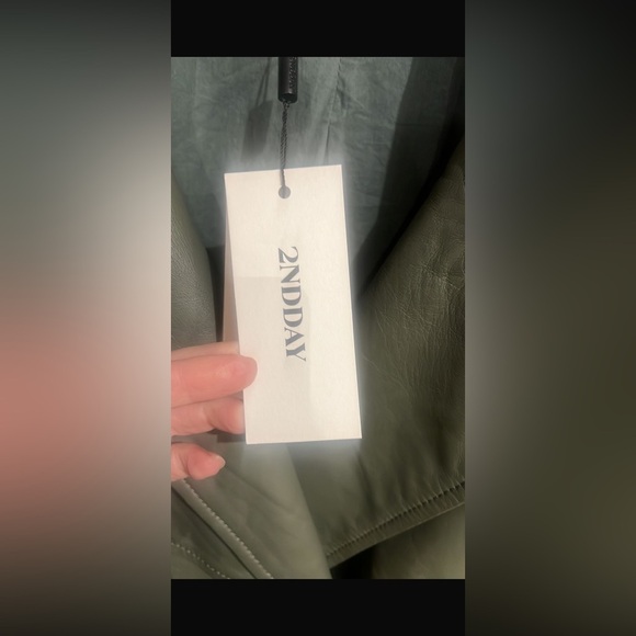 2nd day gray with green undertones leather Trench Coat - Picture 8 of 10